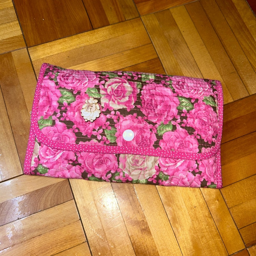 NWOT handmade Pink Floral travel Clutch